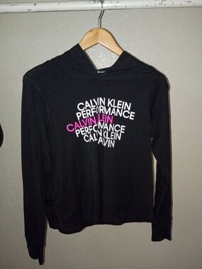 Calvin Klein Black Hooded Long-Sleeve Top with Pink & White Logo